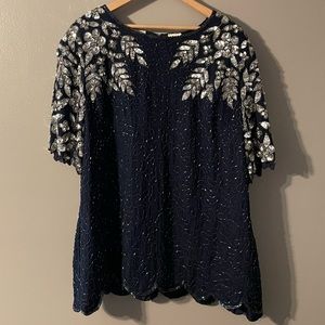 Vintage Stenay Plus Silk Sequin Beaded Blouse Evening Party Blouse size 2X